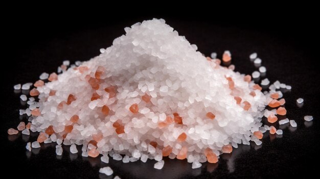 Photo heap of salt isolated on black background