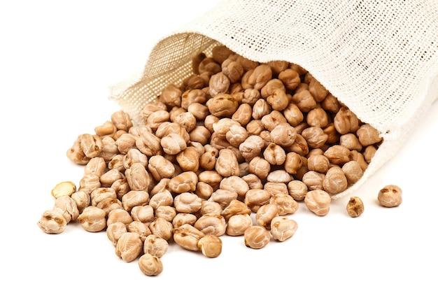 Heap of scattered chickpea on white background