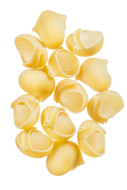 Heap of shortcut pasta shells isolated on white