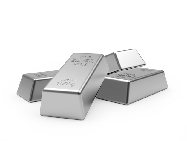 Heap of silver bars. 3D