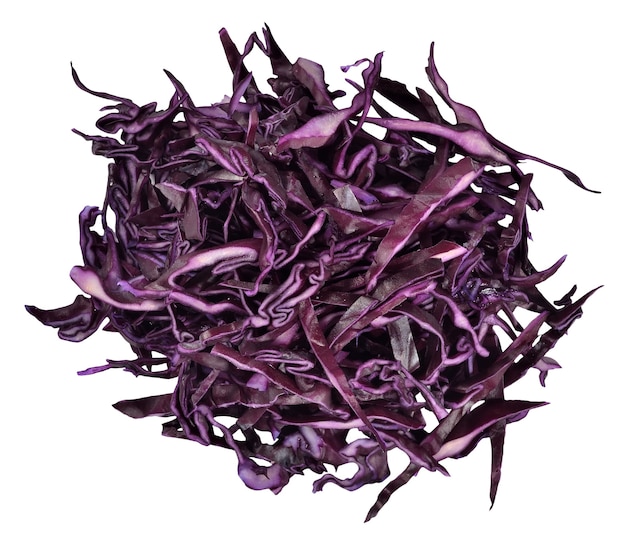 Heap of sliced red cabbage on a white background