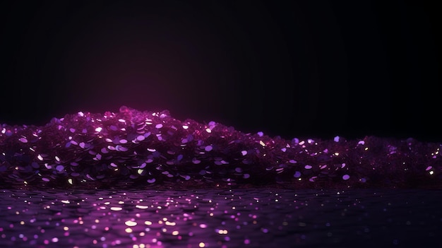 A heap of sparkling purple glitter on a wooden surface Generative ai