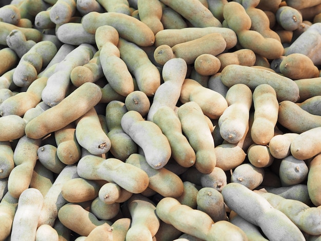 Heap of sweet fresh tamarind in the market