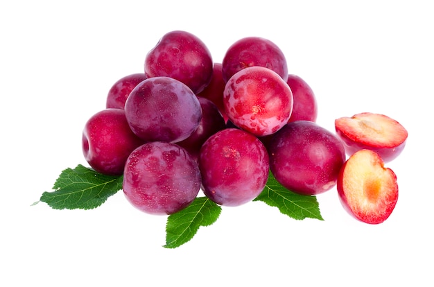 Heap of sweet red plums background