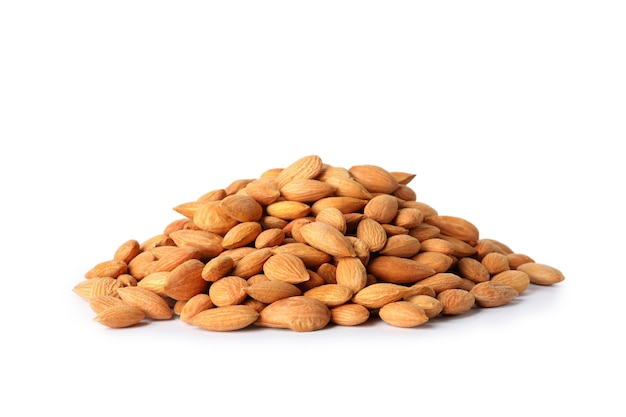 Heap of tasty almond on white