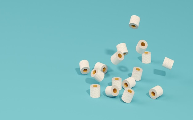 Heap of toilet paper falling on pastel blue background
advertisement idea creative composition