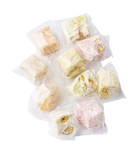 Heap of turkish sweet rahat lokum cubes