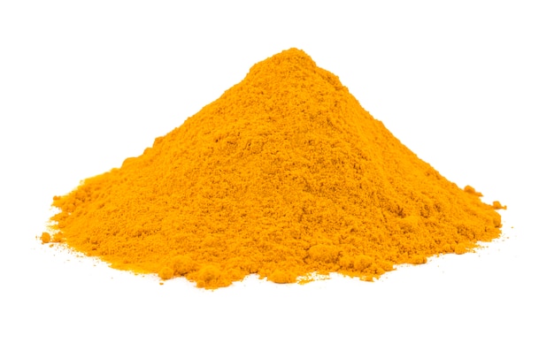 Heap of Turmeric Powder on White Background