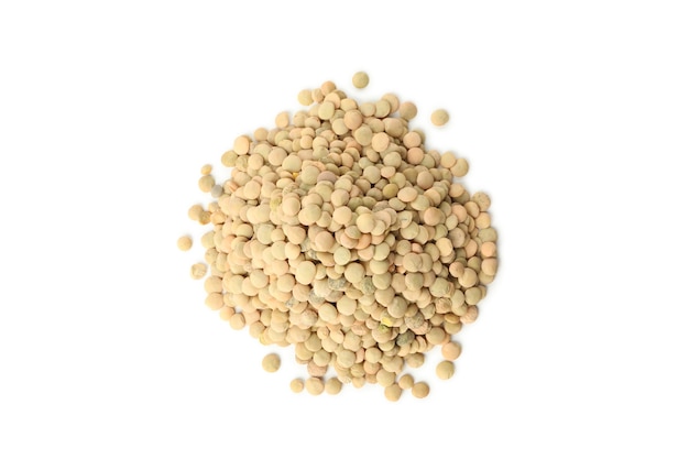 Heap of uncooked legumes on white surface