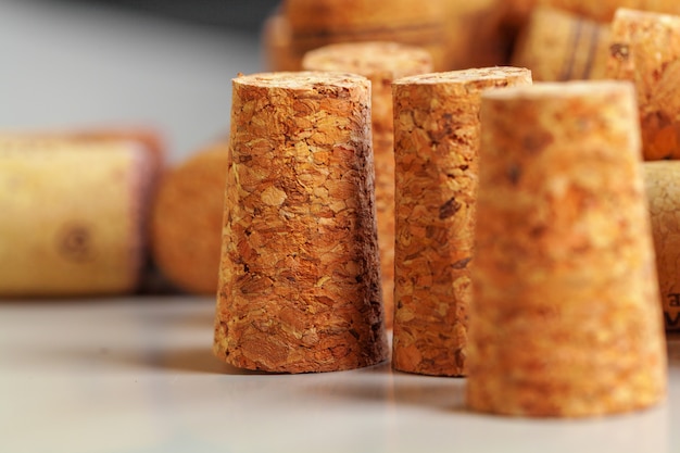 Heap of used vintage wine corks close-up