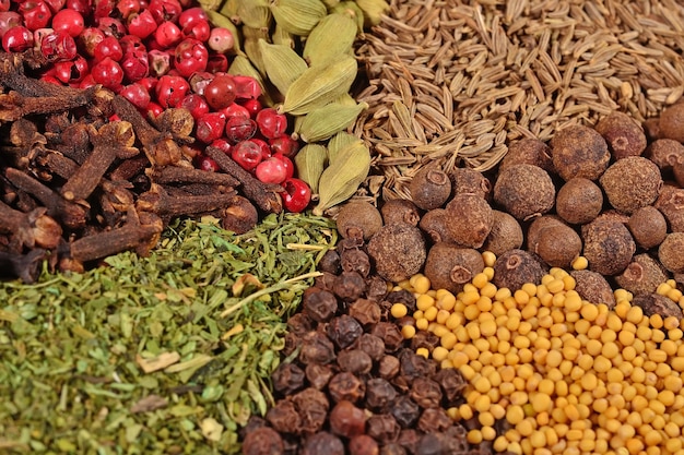 Heap of various kinds of spices