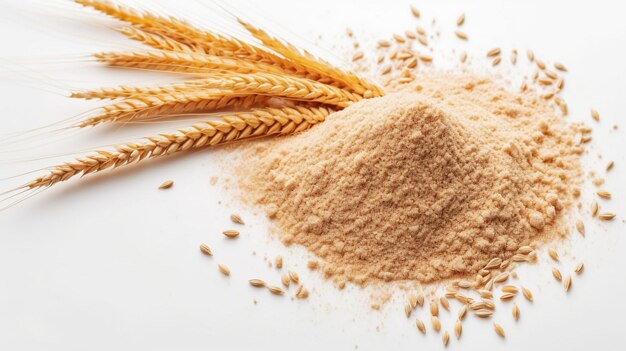 Heap of wheat flour on white background