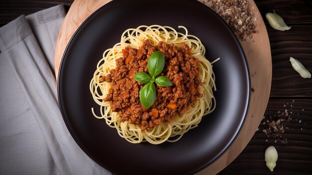 Heaped plate of Italian spaghetti Bolognaise