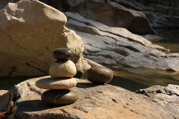 Heaps of stones by the river