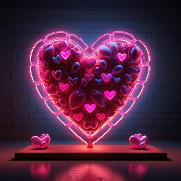 Heart 3D art neon illustration