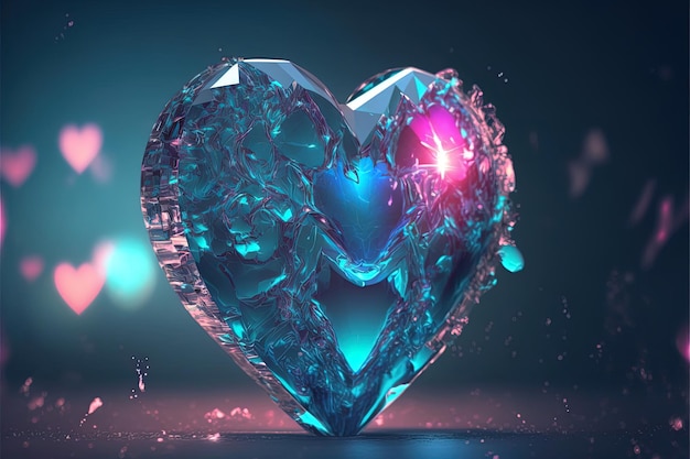 heart 3d in crystal cyan pink color style with diamond looks