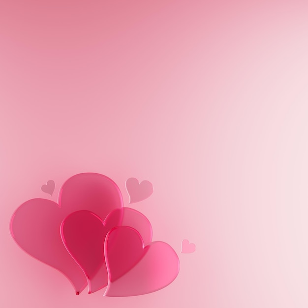 3D 렌더 배경 분홍색 파스텔 이미지 3D 일러스트레이션 발렌타인 장식 디자인 심장 모양의 객체 최소 디스플레이 축하 로맨틱 빈 추상 반 ⁇ 이는 기호 복사 공간 밝은