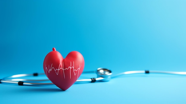 Фото Сердце и кардиограмма на синем фоне концепция всемирного дня сердца