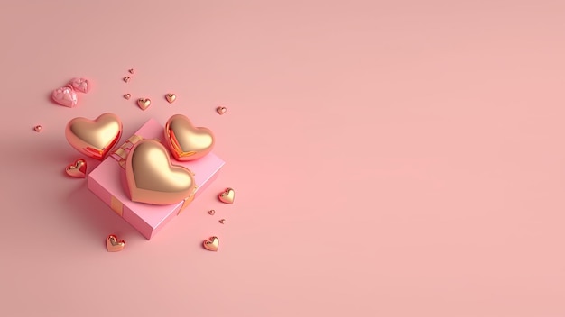 Фото Сердце и подарочная коробка 3d иллюстрация изолированы на розовом фоне с копировальным пространством
