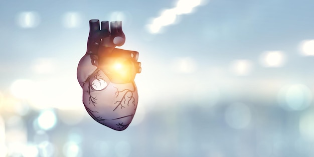 의학 혁신의 상징으로 심장. 혼합 매체