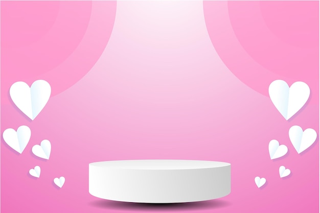 Heart background vector 3d rendering with cylinder podium stand to show cosmetic products