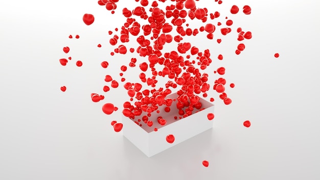 heart ballons flying ot of a box. ideal for websites and magazines layouts