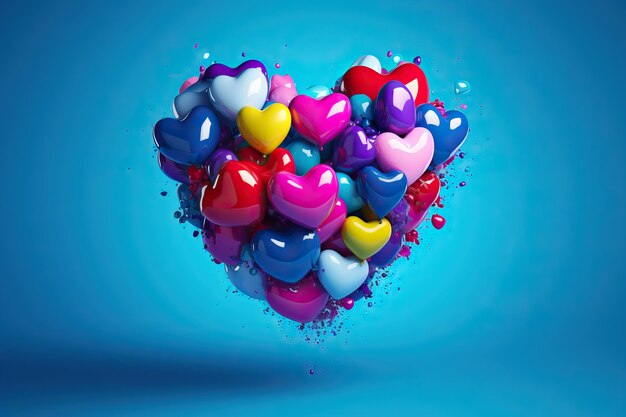 a heart balloon floating on a blue background in the style of colorful chaos zbrush