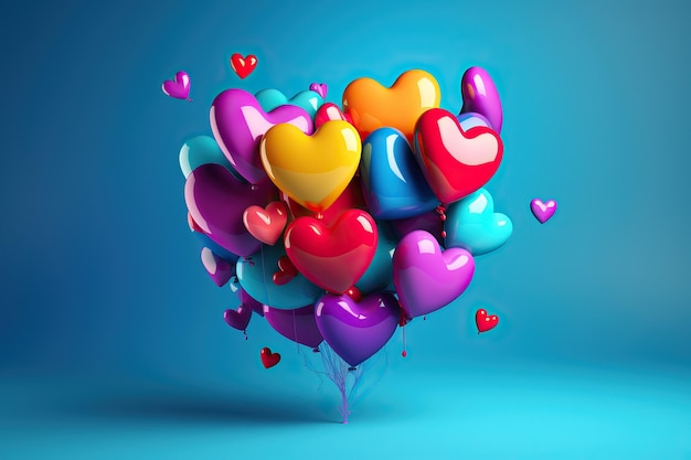 a heart balloon floating on a blue background in the style of colorful chaos zbrush