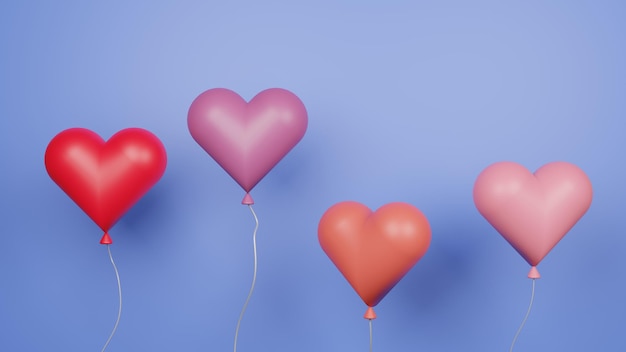 Heart balloons isolated on blue background