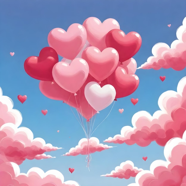 Heart balloons in the sky