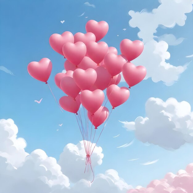 Heart balloons in the sky