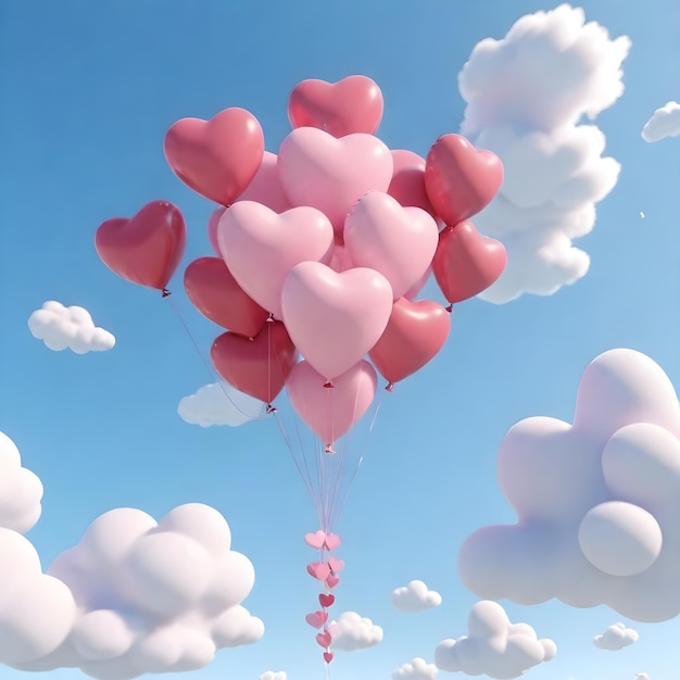 Heart balloons in the sky