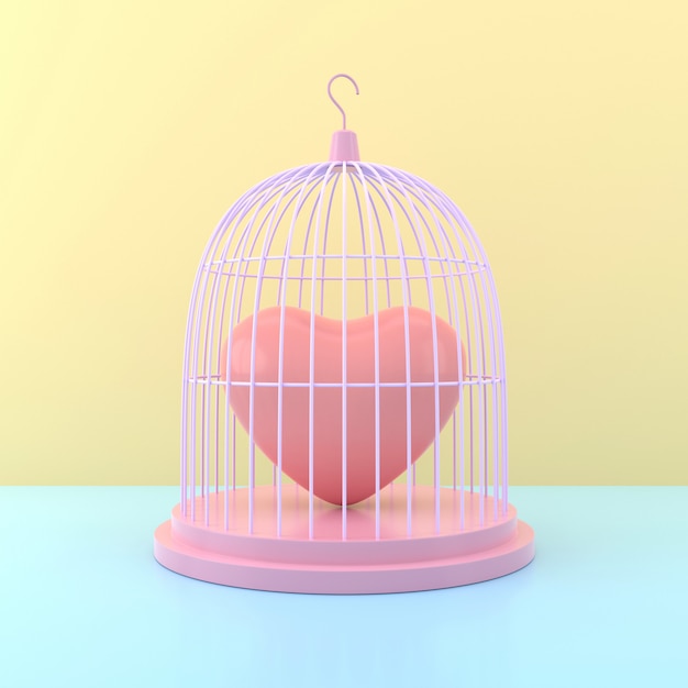 Heart in the birdcage. 3D rendering.