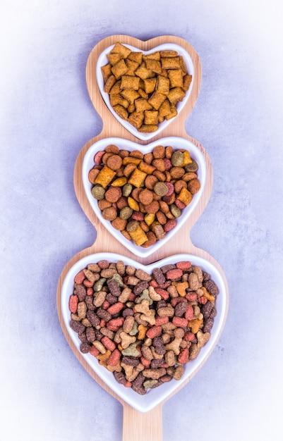 Heart bowls with dry cat food