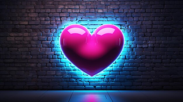 heart on a brick wall with blue light