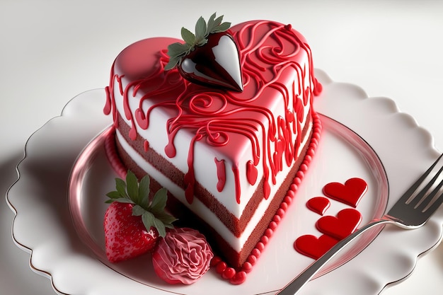 Torta di cuore per il giorno di san valentino festa della mamma o compleanno decorato con frutti di bosco san valentino con amore illustrazione di intelligenza artificiale generativa