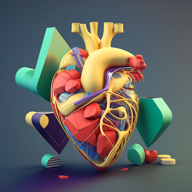 Heart care concept Abstract stylized illustration Cardiac anatomy and physiology Artificial organ World heart day AI Generated