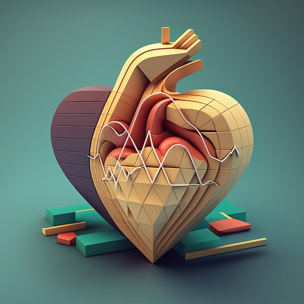 Heart care concept Abstracte gestileerde illustratie Cardiale anatomie en fysiologie Kunstmatig orgaan Wereldhartdag AI gegenereerd