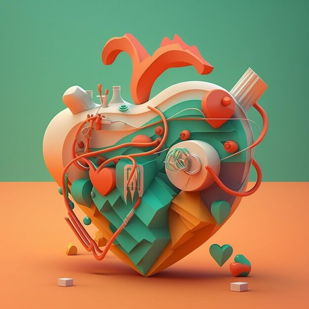 Heart care concept Abstracte gestileerde illustratie Cardiale anatomie en fysiologie Kunstmatig orgaan Wereldhartdag AI gegenereerd