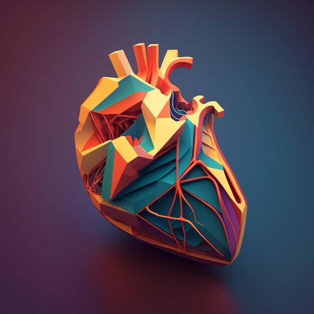 Heart care concept Abstracte gestileerde illustratie Cardiale anatomie en fysiologie Kunstmatig orgaan Wereldhartdag AI gegenereerd