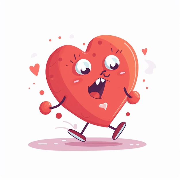 A heart character with a big mouth and big eyes is running.