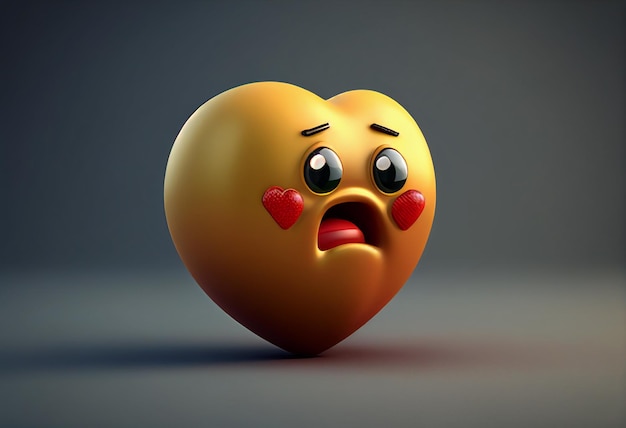 Heart character with surprised expression 3d illustration over gray background generative ai