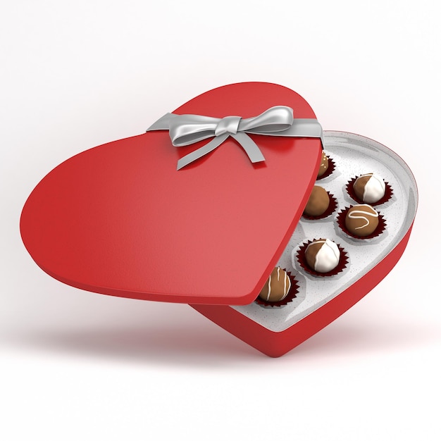 Heart Chocolate Box Front View In White Background