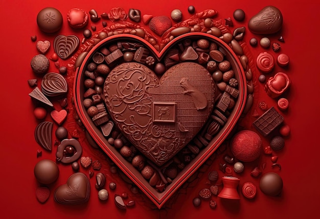 heart of chocolate on red background