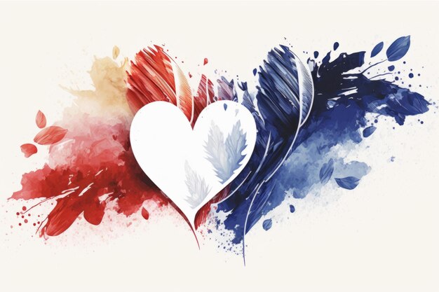 heart colorful french flag blue white red color holi paint powder explosion travel tourism concept