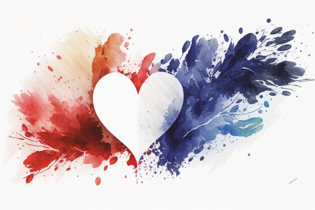 heart colorful french flag blue white red color holi paint powder explosion travel tourism concept