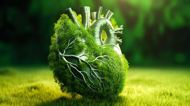 Сердце, покрытое зелеными растениями, генеративный ай