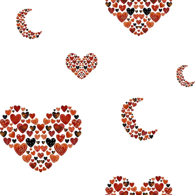 Heart crescent half moon red pattern. a watercolor\
illustration. hand drawn texture. isolated.