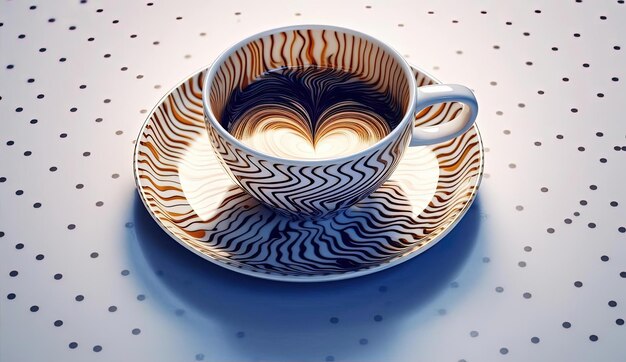 Foto cuore su una tazza di caffè contro il muro bianco nello stile del ritocco minimo