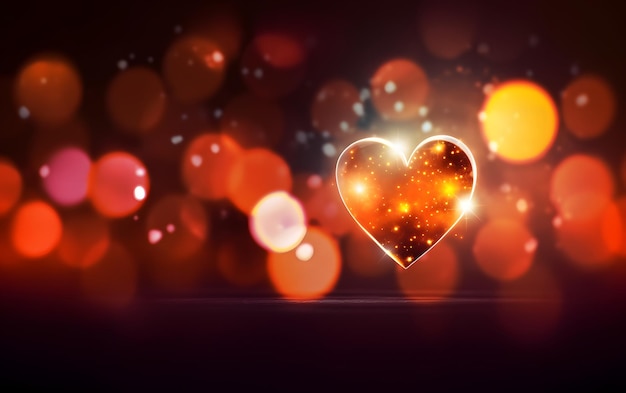 A heart on a dark background with bokeh lights